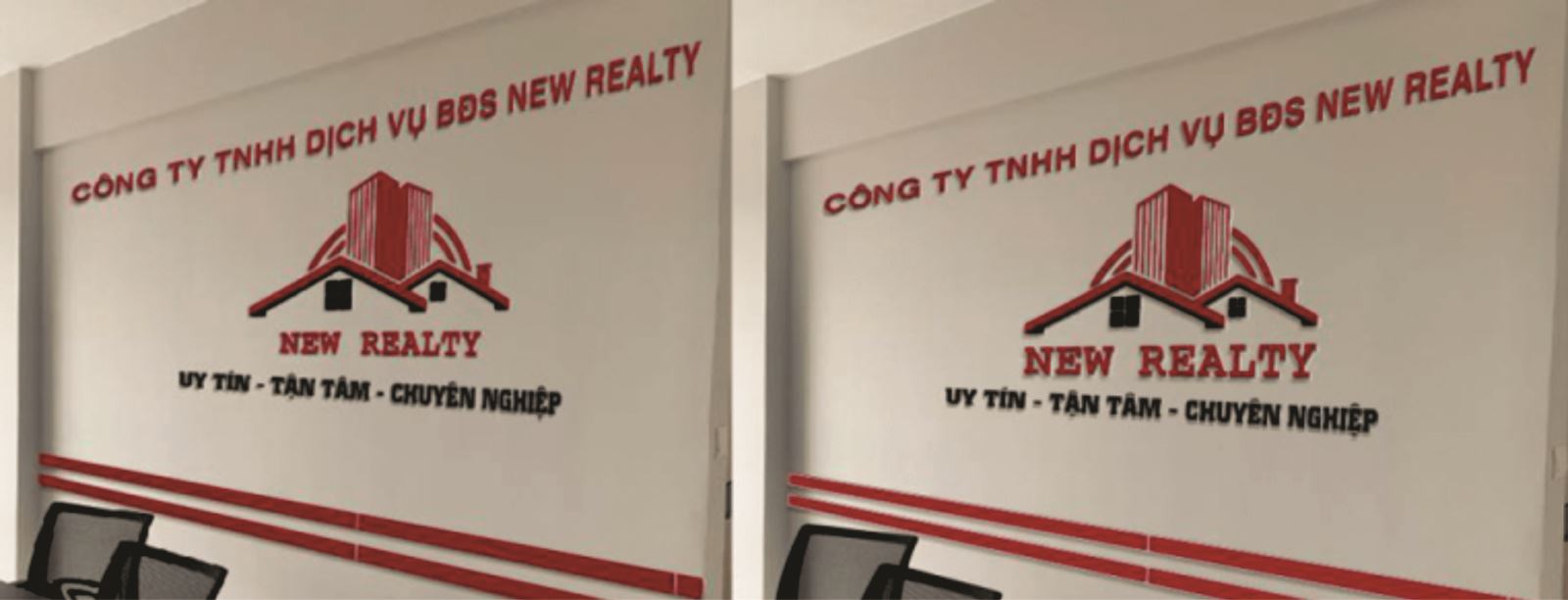 Biển quảng cáo tên công ty xây dựng trong nhà